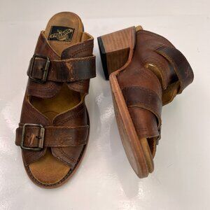 FreeBird Sandal Women 8 Caprice Leather Heel Ankle Slip Distress Party Core Ex